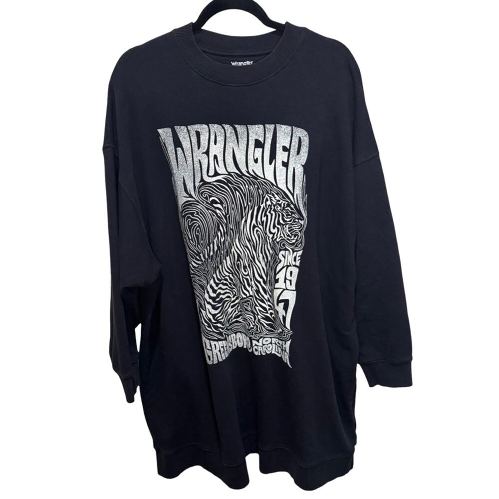 Wrangler Graphic Sweatshirt Dress Size L Black Oversized - Picture 2 of 6